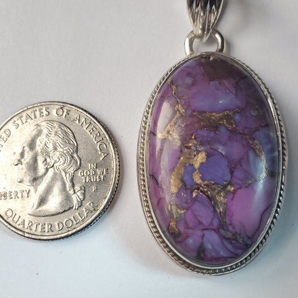 PURPLE TURQUOISE STERLING SILVER PENDANT. - Picture 5 of 7